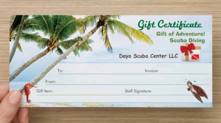 Dayo Scuba Orlando Florida Gift Certificate for Holidays